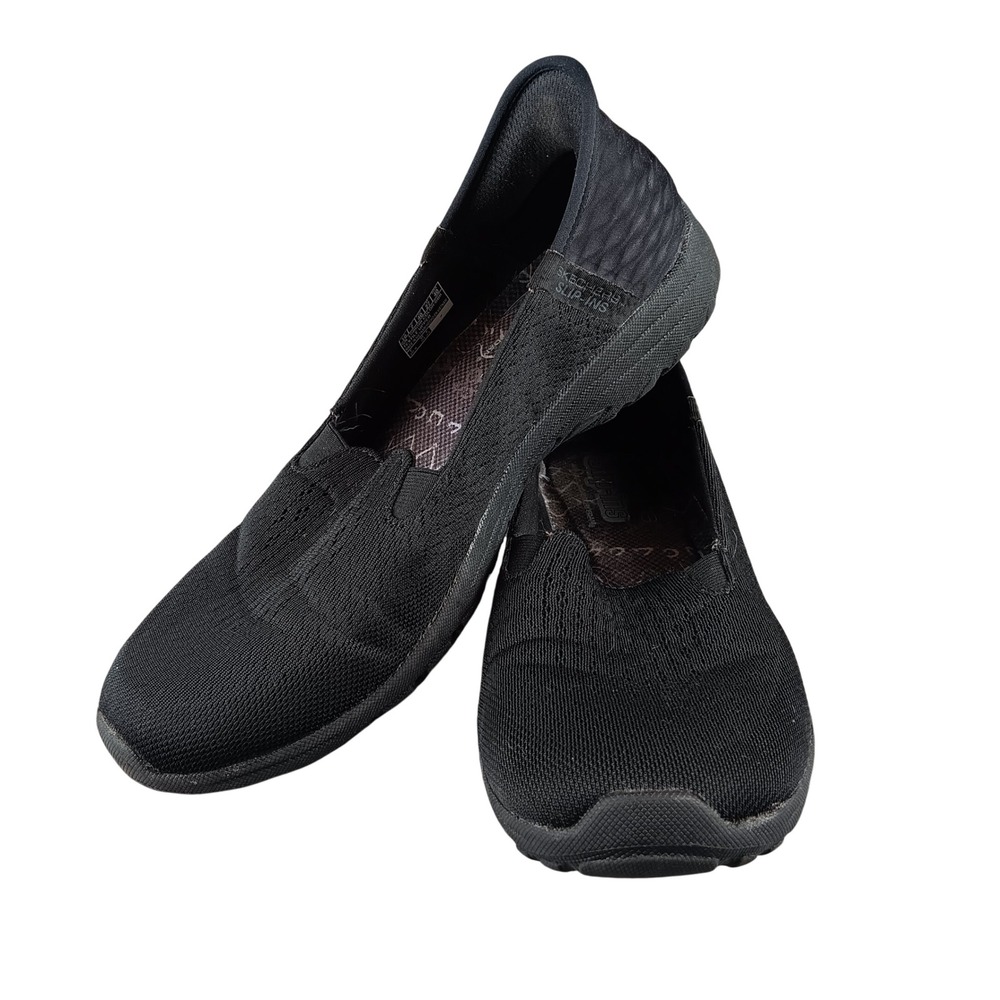 Skechers Slip Ins Womens Black Knit Air Cooled Memory Foam Loafers Shoes Size 10